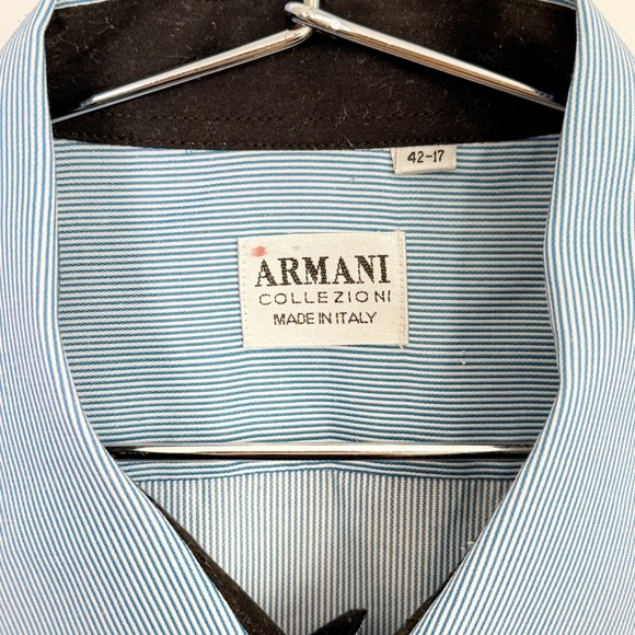 Armani Collezioni Men Striped Dress Shirt Blue White Italy Size 42 17 - Picture 4 of 7